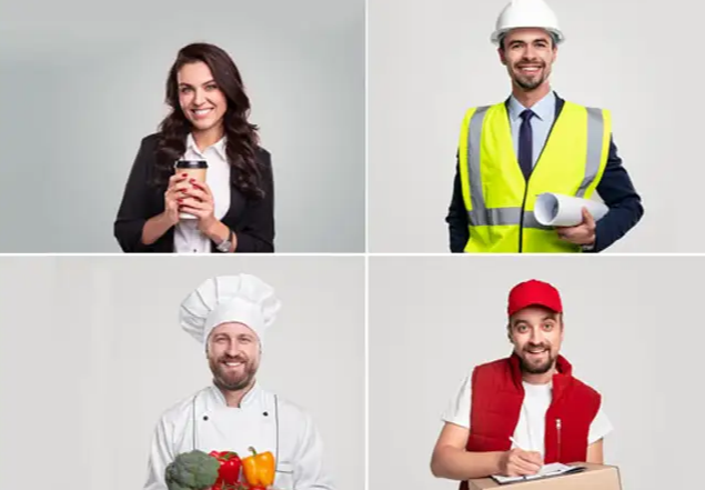 un cocinero, un repartidor, un architecto y una oficinista