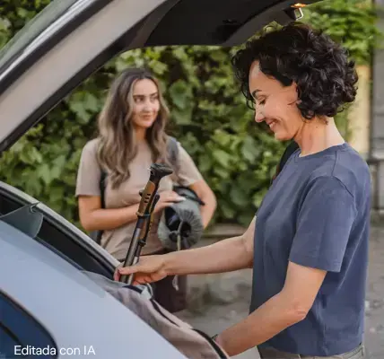 mujer e hija cargando el maletero