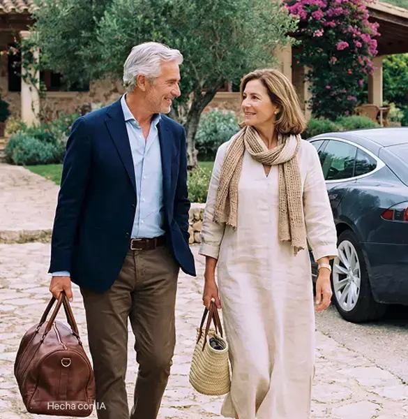 pareja mayor caminando hacia su coche